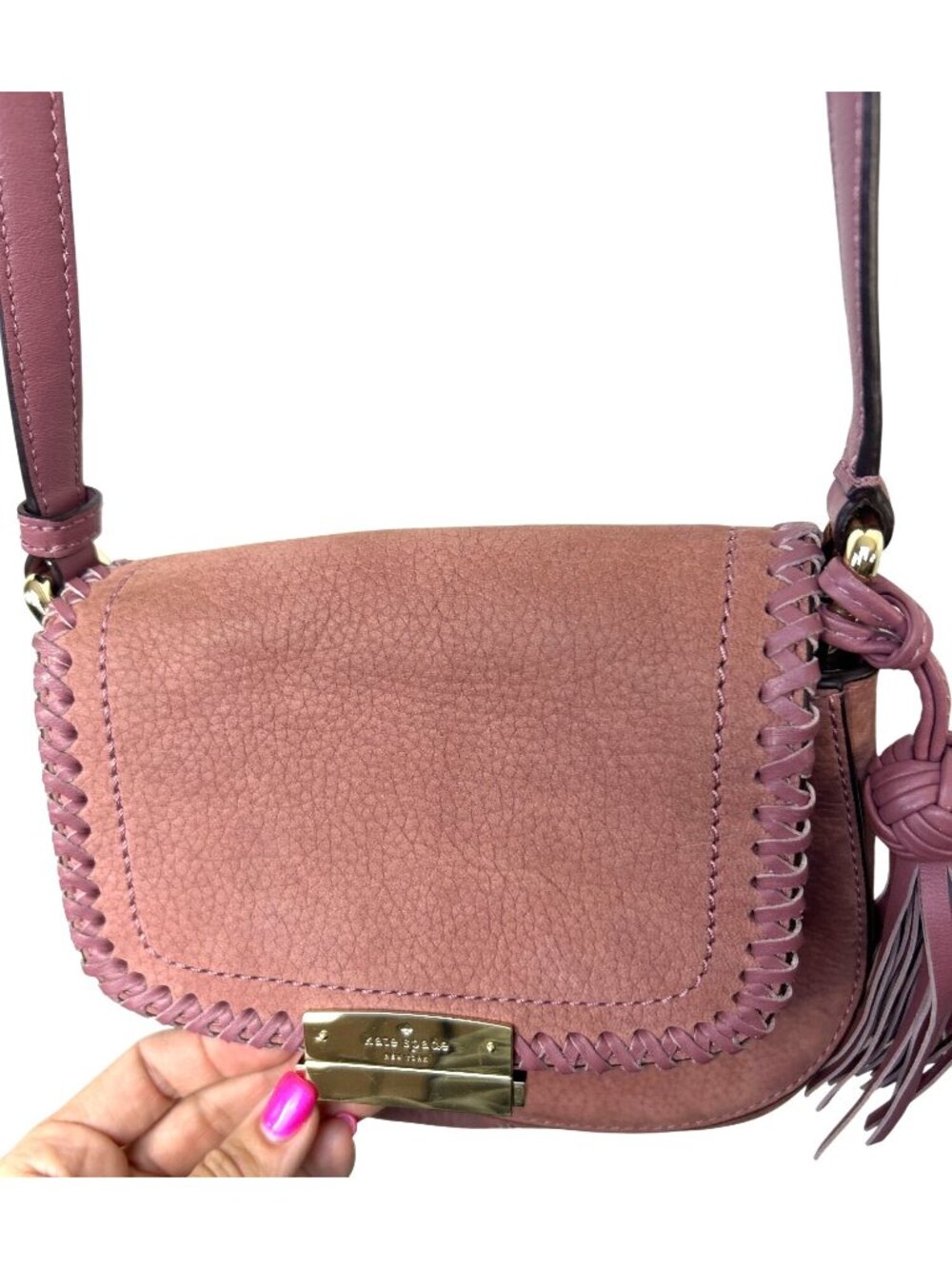 Kate Spade New York Adalise Somerton Crossbody Bag Pink Suede Leather Coquette - Picture 15 of 16